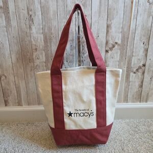 Women's Macy's Beige and Red Canvas Tote Bag NWOT